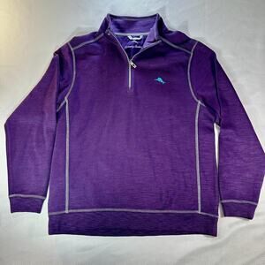 Tommy Bahama Pullover Sweater Mens Large Purple Half Zip Dolphin Logo Casual